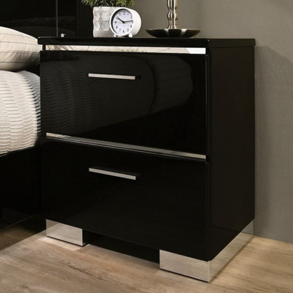 Orren Ellis Metal And Wood Nightstand With 2 Drawers In Black Finish